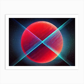 Red Circle With Blue And Purple Lines On Black Background Art Print