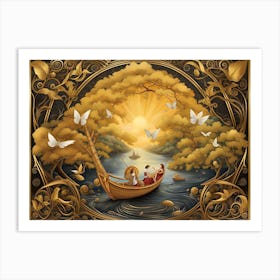 Golden Boat On The River Art Print