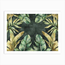 Tropical Background Seamless Border Luxury Art Pattern Texture Vintage Green and Beige Banana Leaves Palms 1 Art Print