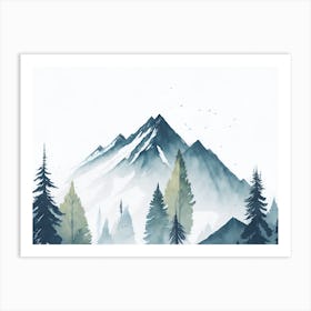 Mountain And Forest In Minimalist Watercolor Horizontal Composition 151 Art Print