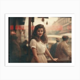 Young Lady Poses For A Camera Blurry Effect Reminiscent Of A Photograph Taken Through A Misty Shop Art Print