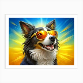 Smiling Border Collie Wearing Sunglasses 1 Art Print