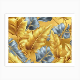 Gold And Blue Leaves Art Print