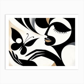 Fabulous Female Portrait Abstract Holding Butterfly Art Print