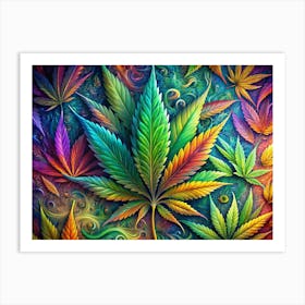 Colorful Abstract Cannabis Leaf Pattern Art Print