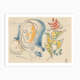 Mother With A Child And A Dove, Mikuláš Galanda Art Print