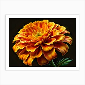 Orange And Yellow Flower On Black Background 1 Art Print