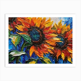 Sunflowers In The Rain - Ai Art Print