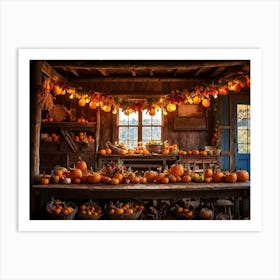 A Traditional Rural Barn Decked Out For An October Thanksgiving Festival Nostalgic Wooden Beams Glo 1 Art Print