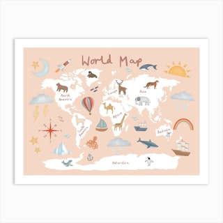World Map In Pink Art Print