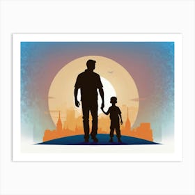 Silhouette Of A Father And Son Father's Day Art Print