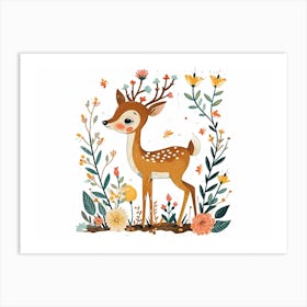 Little Floral Deer 1 Art Print