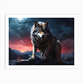 Wolf Howling At The Moon 3 Art Print