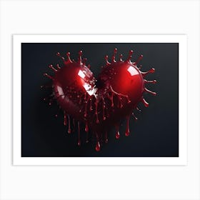 A 3d Rendering Of A Red Heart Shape With A Dripping Effect, Symbolizing Love And Passion Art Print