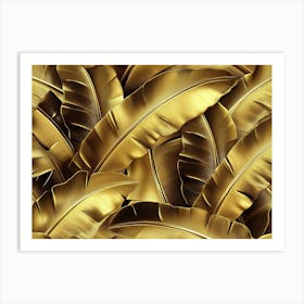 Golden Seamless Pattern with Shiny Banana Leaves Art Print