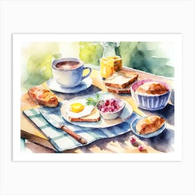 Breakfast On A Table In The Sunlight Watercolour 7 Art Print