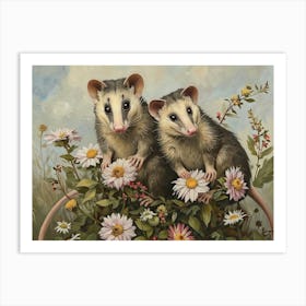 Floral Animal Illustration Opossum 3 Art Print