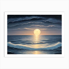 Full Moon Over The Ocean Art Print