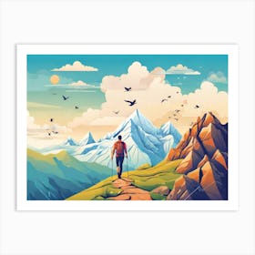 Man Hiking In The Mountains Art Print