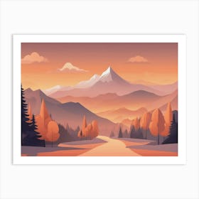 Misty mountains horizontal background in orange tone 26 Art Print