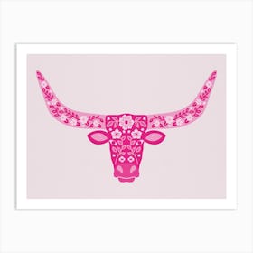 Floral Longhorn   Hot Pink Art Print
