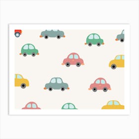 Cars On A White Background Kids and Nursery Art Print