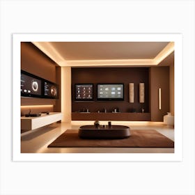 Modern Living Room Interior With A Brown Color Scheme 1 Art Print