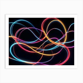 Abstract Image Of Flowing, Colorful Lines That Resemble Waves Or Energy Against A Dark Background Art Print