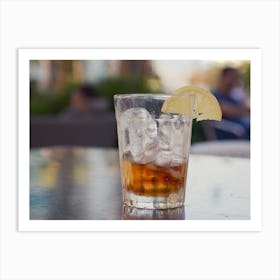 Glass With Cola And Ice And Lemon On A Table Outside 1 Art Print