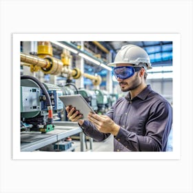 Man Using Tablet In Factory Art Print