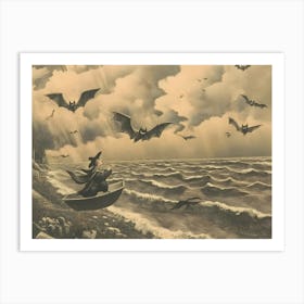 Bats Flying Over The Ocean Art Print