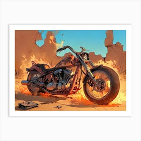 Motorcycle On Fire Art Print