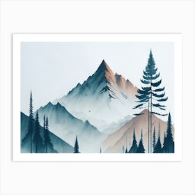 Mountain And Forest In Minimalist Watercolor Horizontal Composition 299 Art Print