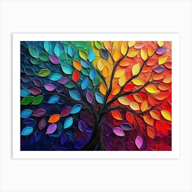 Vibrant 3d Tree Abstraction Colorful Leaves on Hanging Branches 2 Art Print