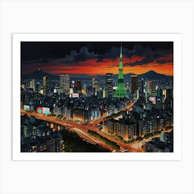 Tokyo Skyline At Night Art Print