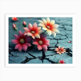 Flowers On Cracked Ground Art Print