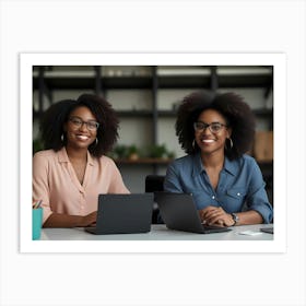 Two Black Women Working In An Office Art Print