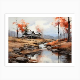 Cabin By The Stream Art Print