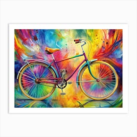 Rainbow Bicycle In Abstract Background Art Print