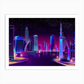 Synthwave Neon City #3 — Vector art Art Print