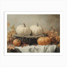 Three Pumpkins In A Basket Art Print