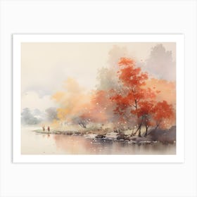 Autumn Trees By The River Art Print