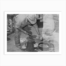 Untitled Photo, Possibly Related To Camp Cook At Work With Chuckwagon In Background, Cattle Ranch Near Marfa, Art Print