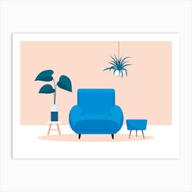 Blue Chair And Plant Art Print