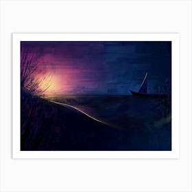 Sunset With Sailboat Art Print