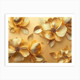 4k Golden Floral Background, Abstract Vintage Flower Design, Gold Nature 2 Art Print