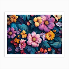 3d With Vibrant Floral Pattern 2 Art Print