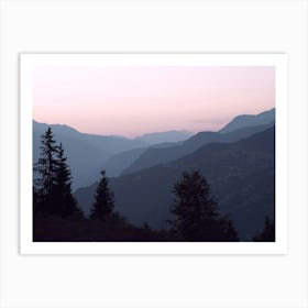 Pastel pink sunrise in the mountains of the french alps - Courchevel in France, nature and travel photography by Christa Stroo Photography Art Print