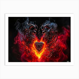 Abstract Digital Painting Of Passion And Love Shaping From Glowing Embers Of Black And Red Flame Sm Art Print