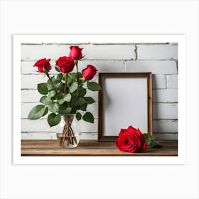 Red Roses And Frame Art Print